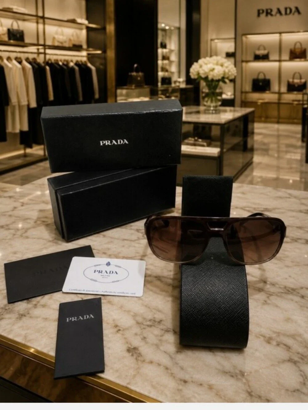 Prada Oversized Tortoiseshell Acetate Aviator Sunglasses